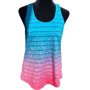 Zyia Active racer back tank top, sheer lines, teal-pink ombre, women's size M
